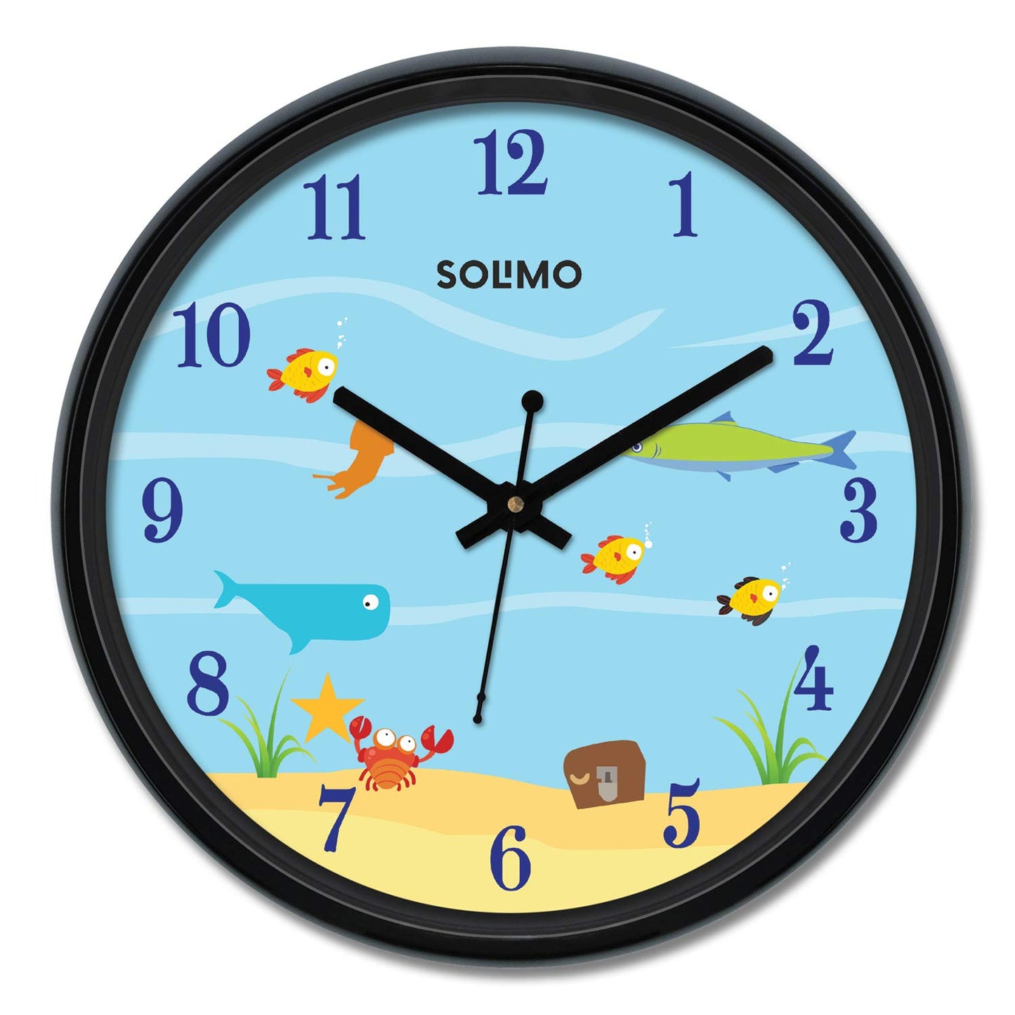 Amazon Brand - Solimo 12-Inch Contemporary Plastic&Glass Analog Wall Clock-Designer(Silent Movement,Black Frame)
