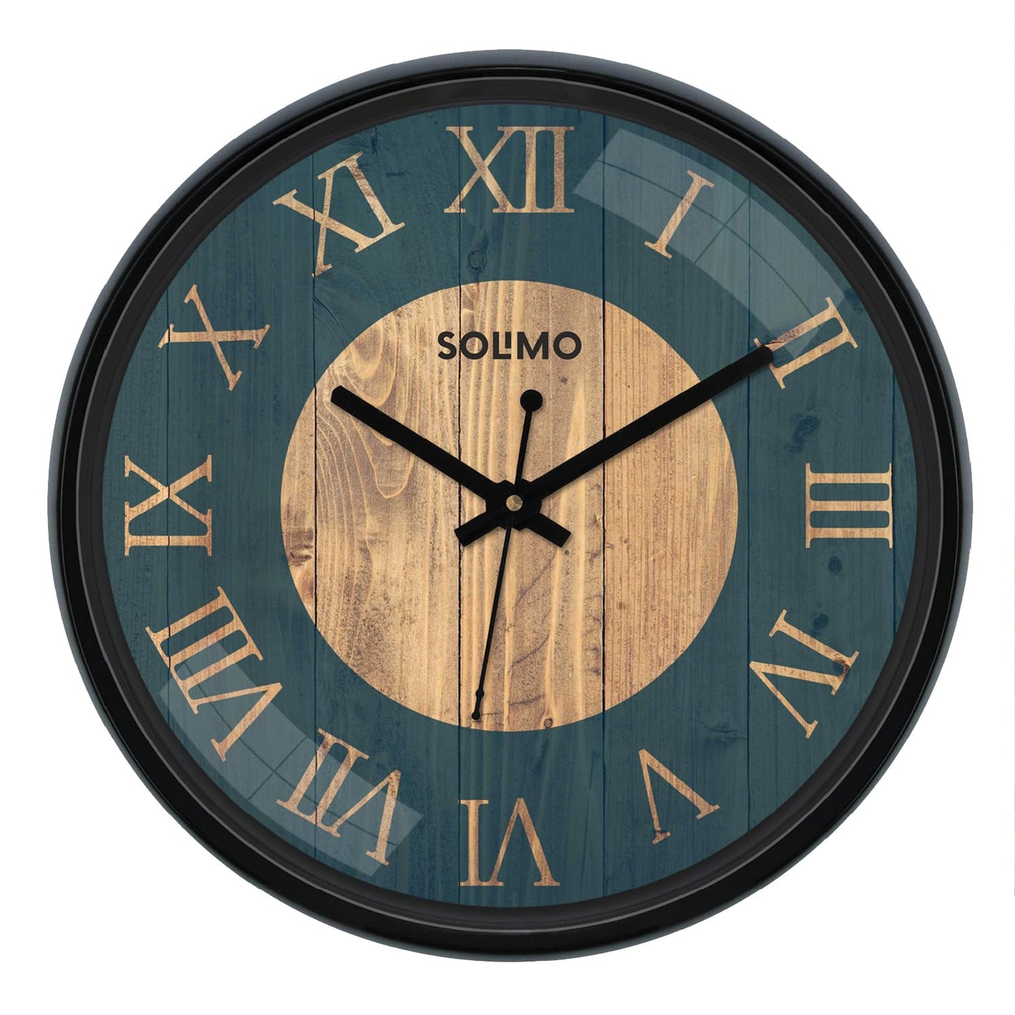 Amazon Brand - Solimo 12-Inch Contemporary Plastic&Glass Analog Wall Clock-Designer(Silent Movement,Black Frame)