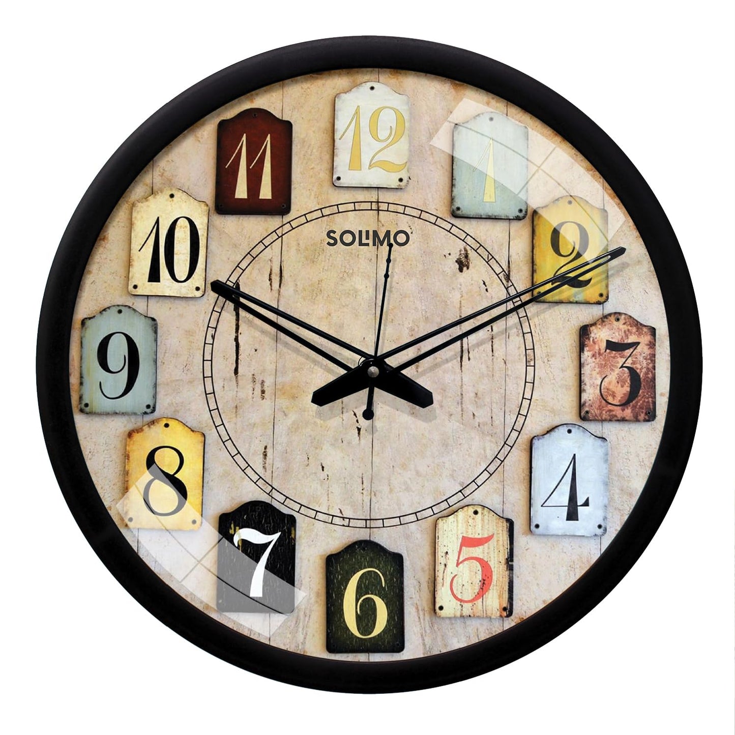 Amazon Brand - Solimo 12-Inch Contemporary Plastic&Glass Analog Wall Clock-Designer(Silent Movement,Black Frame)