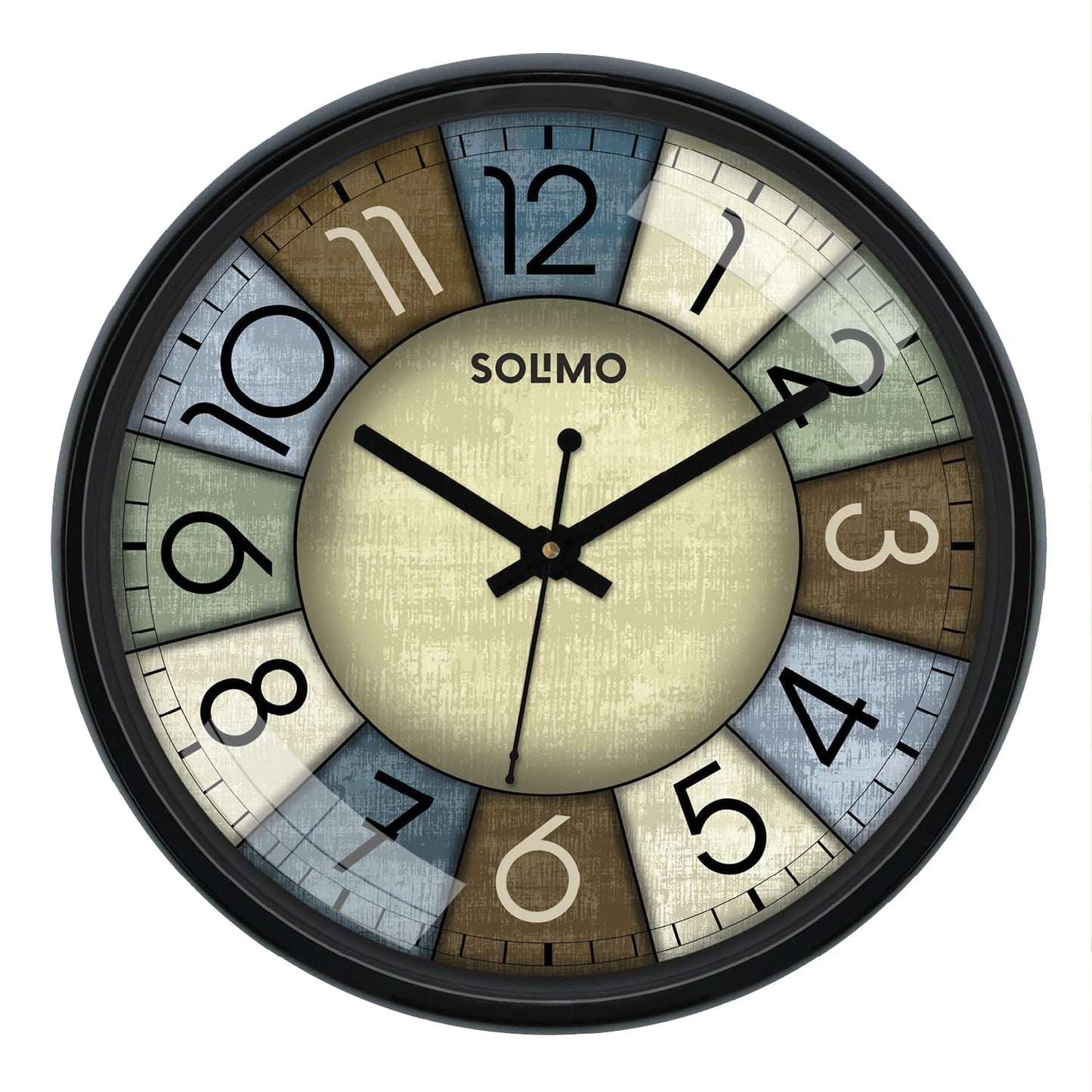 Amazon Brand - Solimo 12-Inch Contemporary Plastic&Glass Analog Wall Clock-Designer(Silent Movement,Black Frame)