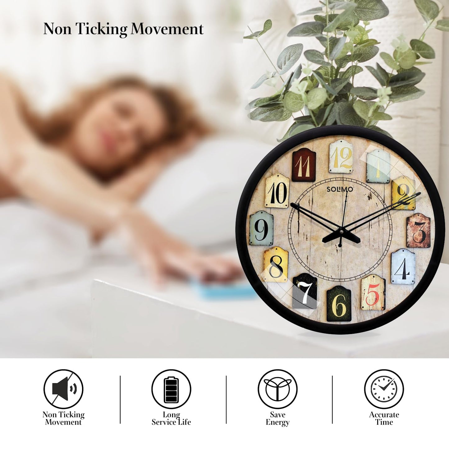 Amazon Brand - Solimo 12-Inch Contemporary Plastic&Glass Analog Wall Clock-Designer(Silent Movement,Black Frame)