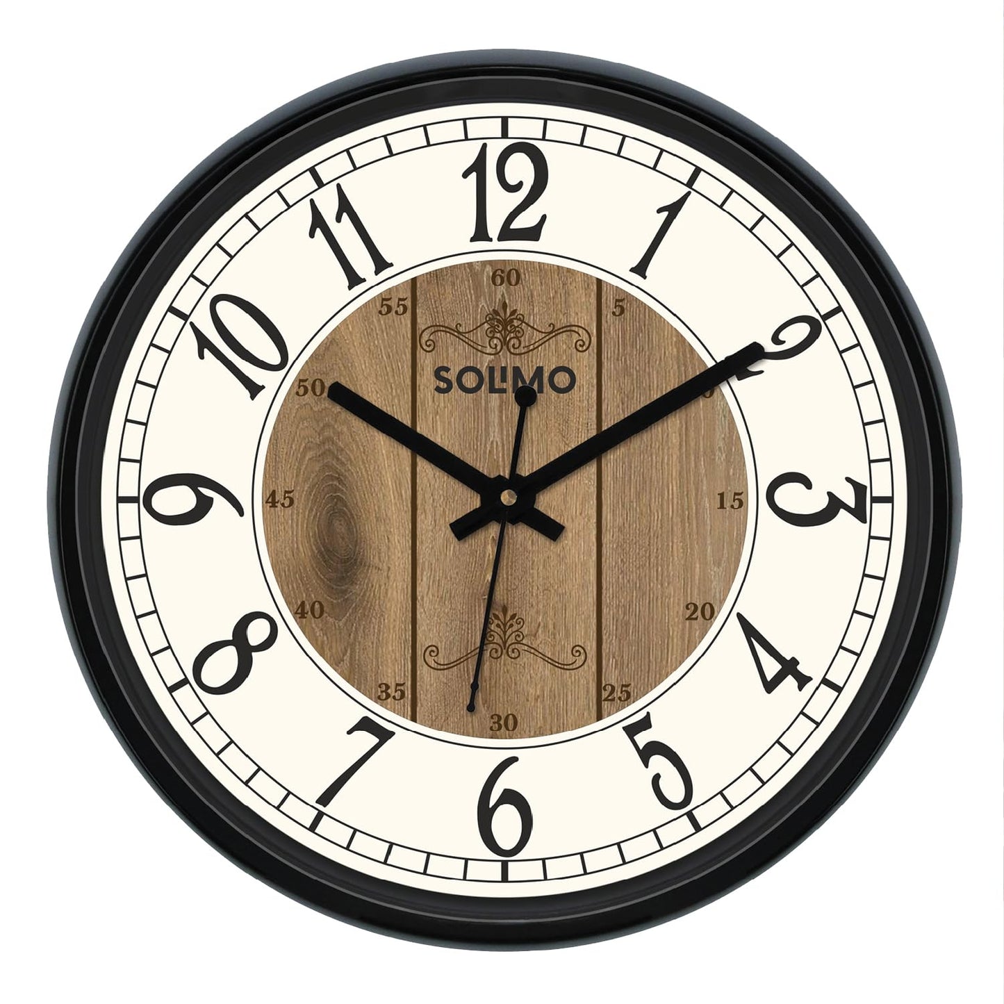 Amazon Brand - Solimo 12-Inch Contemporary Plastic&Glass Analog Wall Clock-Designer(Silent Movement,Black Frame)