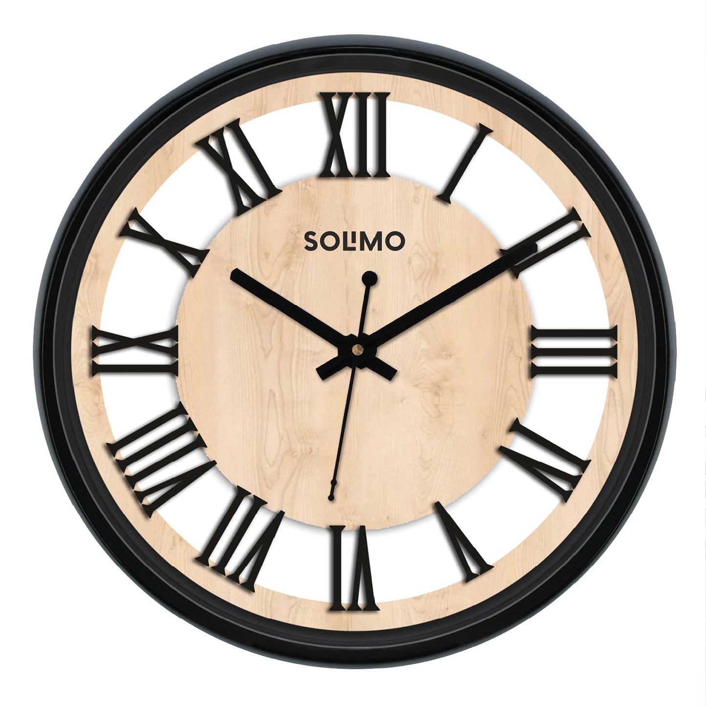 Amazon Brand - Solimo 12-Inch Contemporary Plastic&Glass Analog Wall Clock-Designer(Silent Movement,Black Frame)