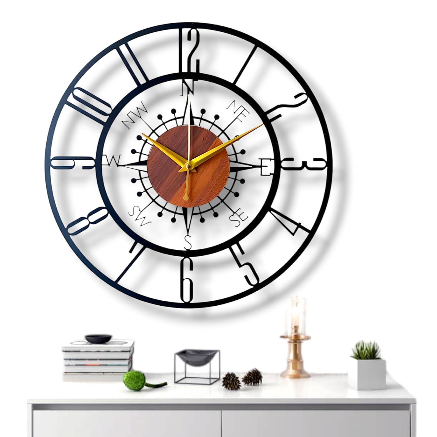 PRAMUKH FASHION Wall Clock Stylish Metal Analog Wall Clock for Living Room, Bedroom, Office, Kitchen, Home and Hall | Antique Fancy Big Size Modern Wall Watch (Style-10, Size-40 CM)