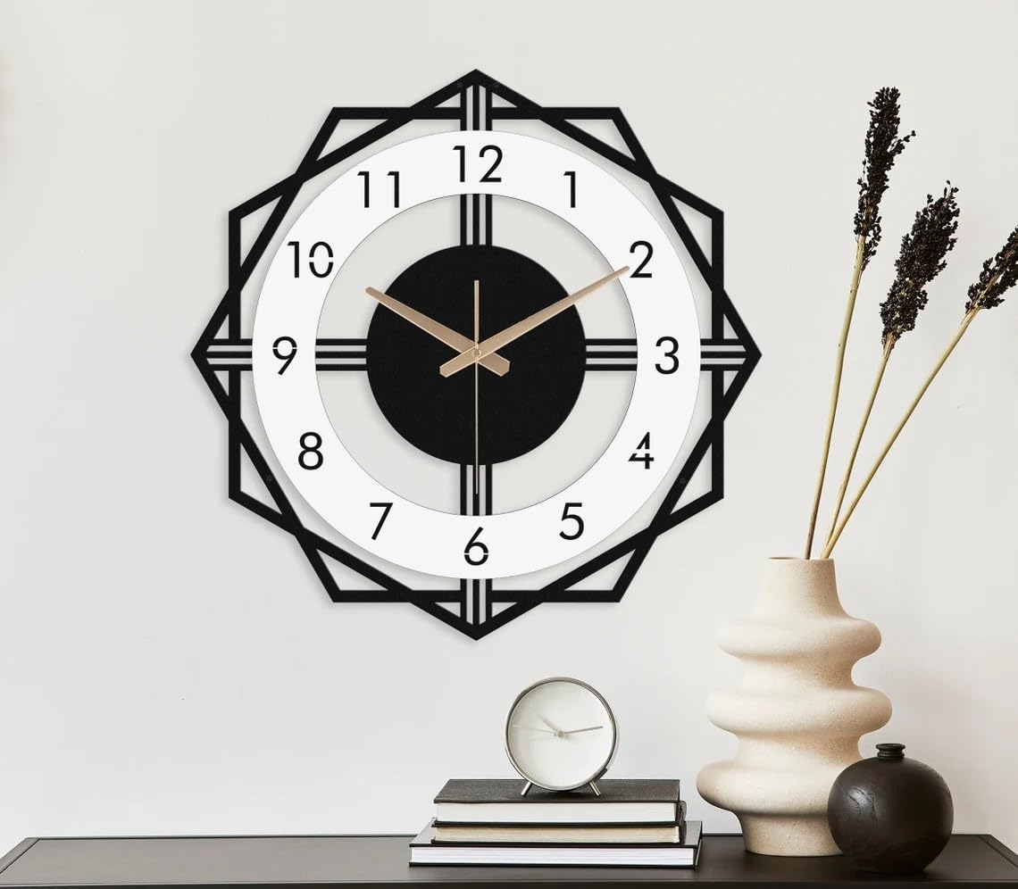 PRAMUKH FASHION Wall Clock Stylish Metal Analog Wall Clock for Living Room, Bedroom, Office, Kitchen, Home and Hall | Antique Fancy Big Size Modern Wall Watch (Style-10, Size-40 CM)