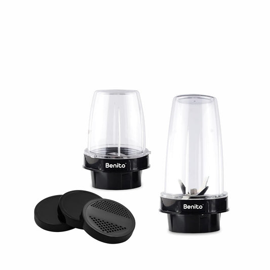 Benito NUTRI BULLET JAR Unbreakable Polycarbonate 2 set for Mixer Grinder, Smoothies Maker Mixi-Grinder (500ml & 300ml) Which Comes With 2 Lock & 4 Teeth Coupler (Free Cover Caps)