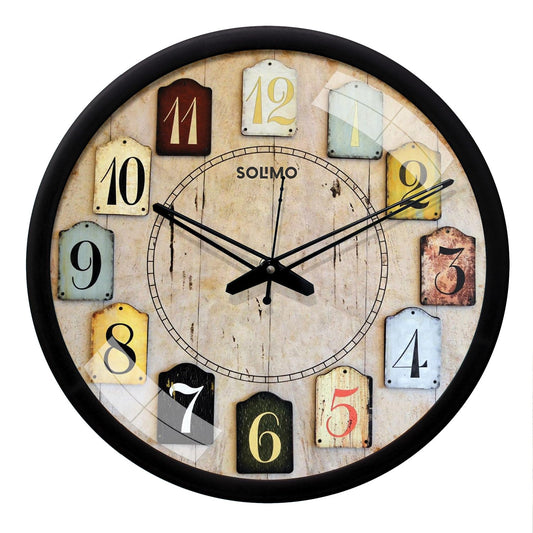 Amazon Brand - Solimo 12-Inch Contemporary Plastic&Glass Analog Wall Clock-Designer(Silent Movement,Black Frame)