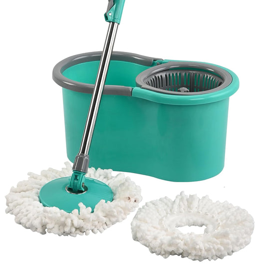 Kuber Industries Plastic 10L Spin Mop Bucket | Extendable Handle Moppers for Cleaning Floor with 2 Refills | 360° Floor Cleaner Mopping Machine Set for Home & Office | Pocha Stick - (Mint Green)
