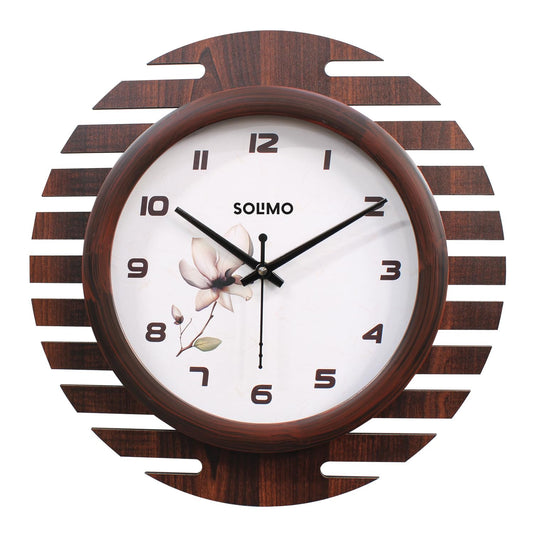 Amazon Brand - Solimo Wooden Wings Designer Analog Wall Clock, Silent Sweep, Numeral Time Indicator (12 Inches, MDF, Walnut Finish)