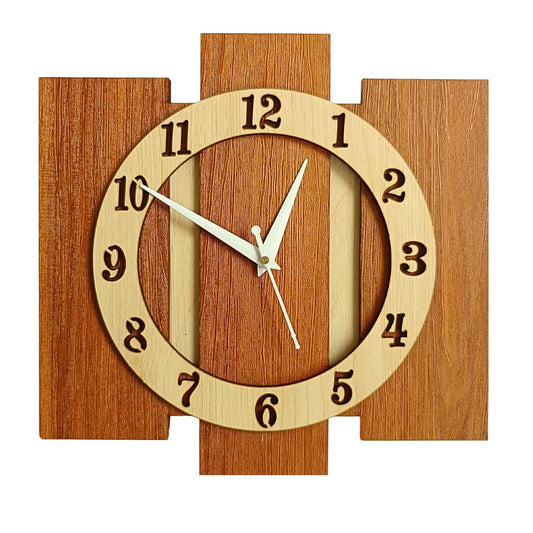 Nozvera Wall Clock for Home Modern Handmade Stylish Silent Analog Wall Clock for Living Room Bedroom Kitchen Office (Silent Non-Ticking Mechanism, 30Cm X 30Cm, Wooden Beige)